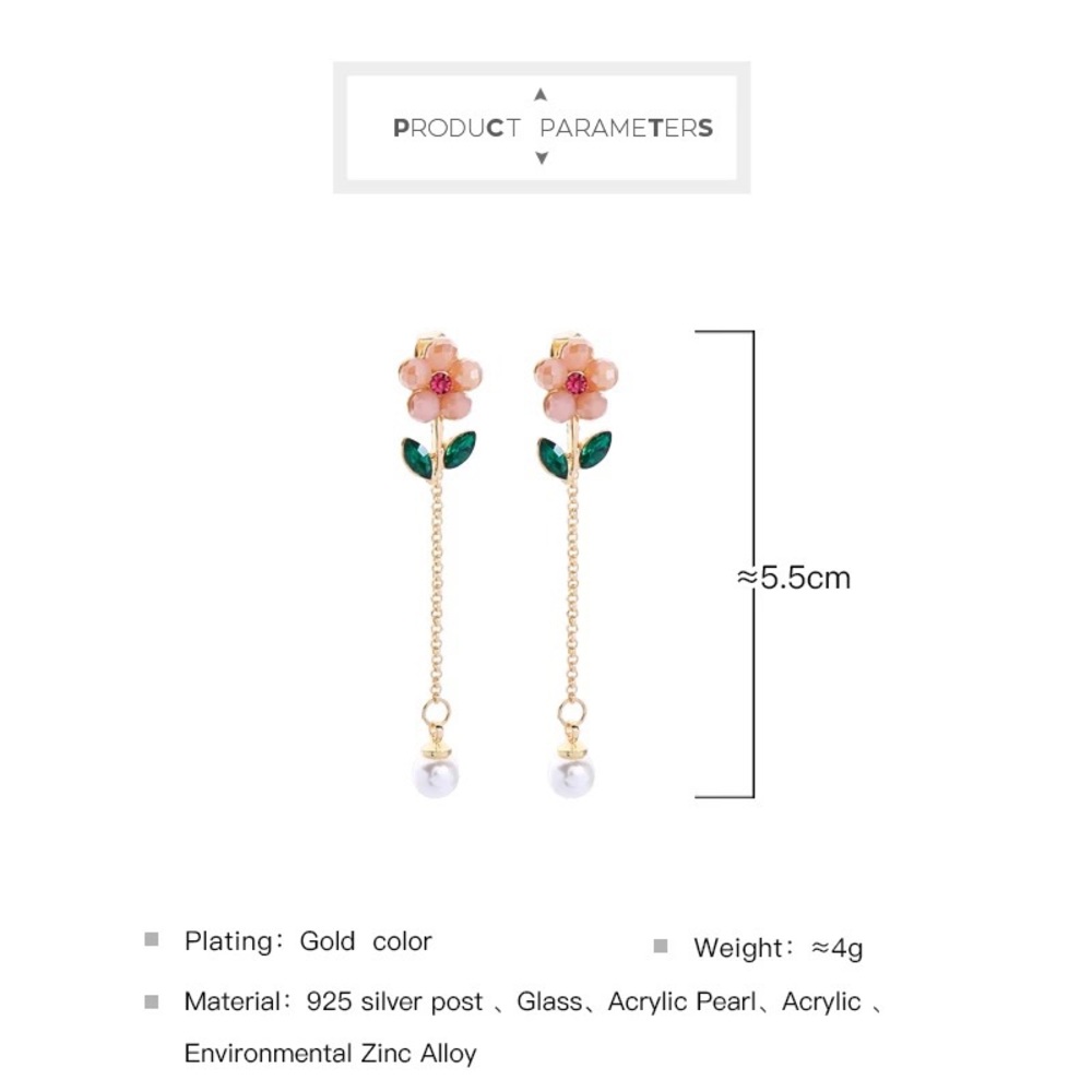 Crystal Flower Pearl Drop Stud Earrings - Picture 4 of 7